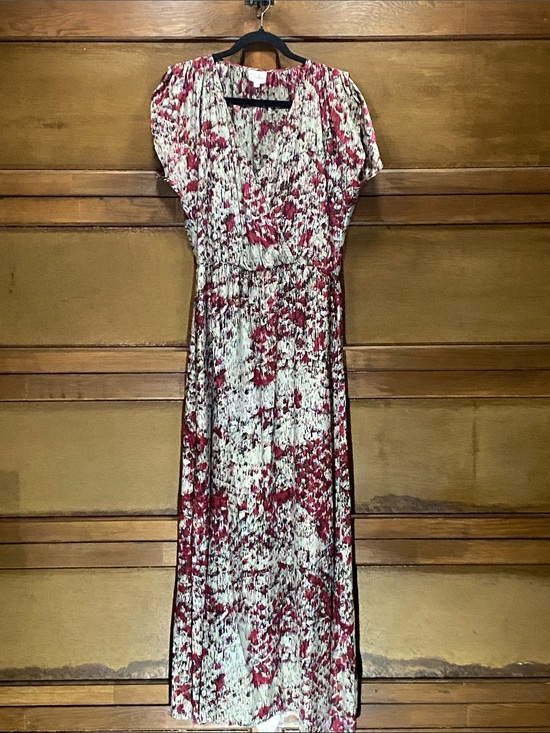 Parker Dresses & Skirts - Parker 100% Silk Burgundy and Gray Artistic Print Maxi Dress Sz S